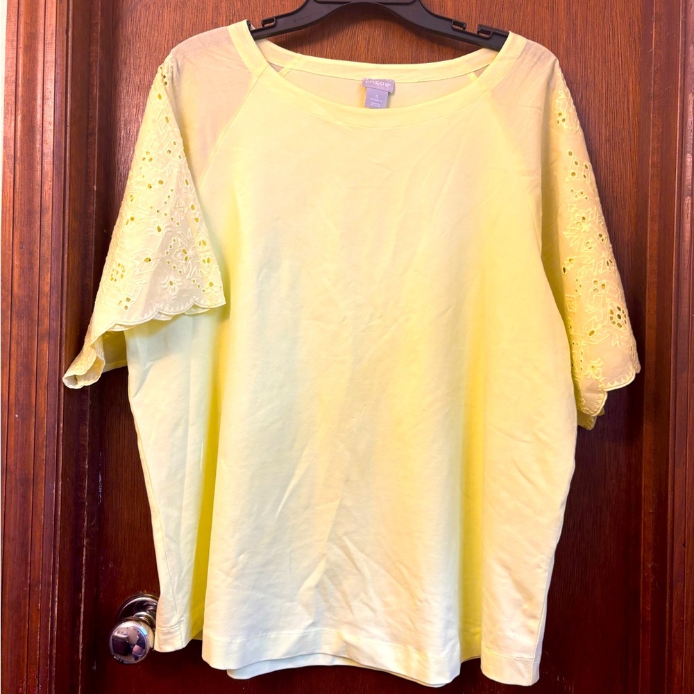 Chicos Yellow Eyelet Sleeve Women's Top Size 3